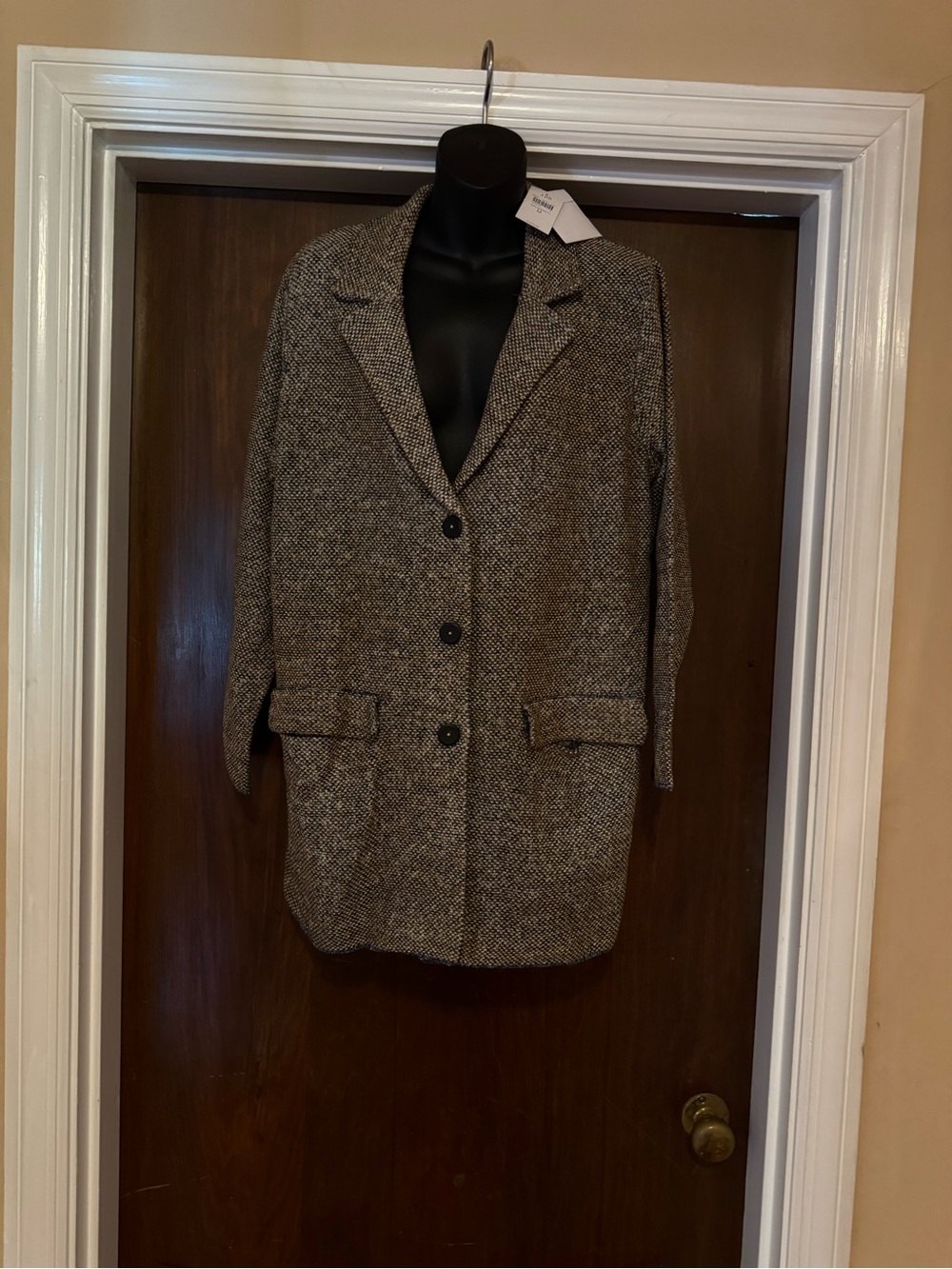Womens Tweed Button-Front Coat Jacket - Brown/Black